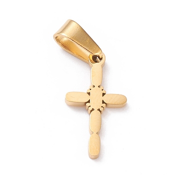Ion Plating(IP) 304 Stainless Steel Pendants, Laser Cut, Cross, Golden, 19x10x1.5mm, Hole: 3.5x7mm