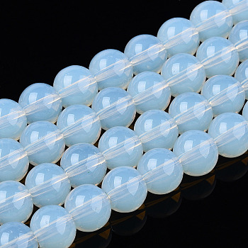 Transparent Glass Beads Strands, Round, Creamy White, 8~8.5mm, Hole: 1.5mm, about 51~53pcs/strand, 14.96 inch~15.55 inch(38~39.7cm)