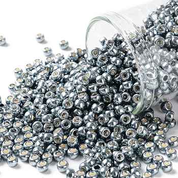 TOHO Round Seed Beads, Japanese Seed Beads, (565) Galvanized Grey Blue, 8/0, 3mm, Hole: 1mm, about 222pcs/bottle, 10g/bottle