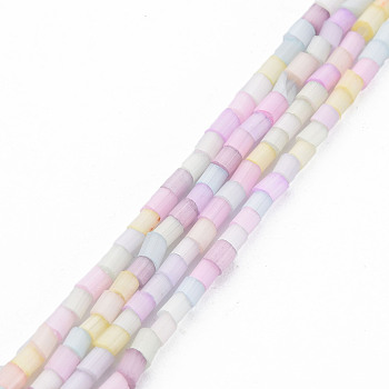 Glass Silk Stain Style Beads Strands, Tube, Colorful, 1.5~5x2mm, Hole: 0.8mm, about 185~187pcs/strand, 15.55 inch~15.75 inch(39.5~40cm)