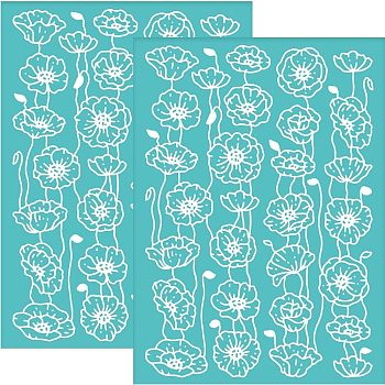 Self-Adhesive Silk Screen Printing Stencil, for Painting on Wood, DIY Decoration T-Shirt Fabric, Turquoise, Flower Pattern, 19.5x14cm