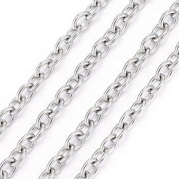 3.28 Feet 304 Stainless Steel Cable Chains, Soldered, Oval, Stainless Steel Color, 2.5x2x0.5mm
