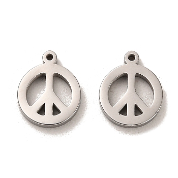 Non-Tarnish 304 Stainless Steel Charms, Peace Sign Charms, Stainless Steel Color, 12.5x10x1.8mm, Hole: 1mm