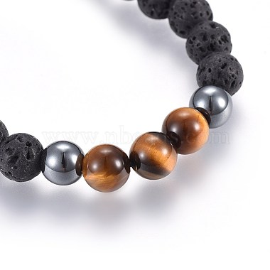 Natural Lava Rock and Non-Magnetic Synthetic Hematite Beads Braided Bead Bracelets(X-BJEW-JB03975-25)-2