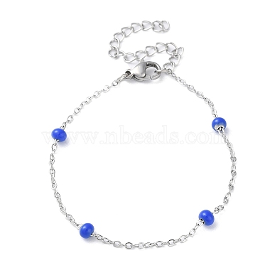 304 Stainless Steel Cable Chain Bracelet with Enamel Rondelle Beaded(BJEW-G683-02P)-2