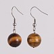 Round 304 Stainless Steel Natural Tiger Eye Dangle Earrings(EJEW-JE01973-05)-1