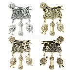 3Pcs 3 Colors Knitting Zinc Alloy Lapel Pins for Backpack Clothes, Antique Silver & Antique Golden, 60~61x38~40mm(JEWB-CJ0003-56)