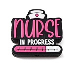 Silicone Beads, Word Nurse in Progress, Focal Beads, Pink, 27x28.5x7mm, Hole: 3mm(SIL-D015-01I)
