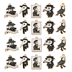 25Pcs 5 Styles Gothic Alloy Pendant, with Enamel, Light Gold, Crow Doctor Charm, Black, 25~26.5x16~24.5x1.5mm, Hole: 2mm, 5pcs/style(ENAM-CJ0004-96)