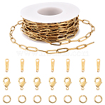 DIY Chain Necklaces/Bracelet Kits, incluing 304 Stainless Steel Paperclip Chains & Chain Tabs & Open Jump Rings, Brass Lobster Claw Clasps, Golden, Link: 11~12x4x0.5~0.87mm, about 16.4 Feet(5m)/roll, 1 roll(DIY-YW0017-22)