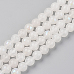 Electroplated Natural White Moonstone Beads Strands, Round, 8mm, Hole: 1mm, about 45 pcs/Strand, 14.57 inch(37 cm)(X-G-S369-012C-C)
