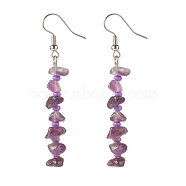 Natural Amethyst Chips Dangle Earrings with Glass, Gemstone Beaded Brass Earrings for Women, Platinum, 60~62x19mm, Pin: 0.6mm(EJEW-JE04840-07)