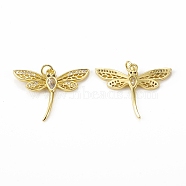 Brass Micro Pave Cubic Zirconia Pendants, with Jump Ring, Dragonfly Charm, Golden, 23x30x3mm, Hole: 3mm(KK-E068-VB304)