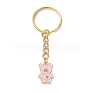 Bear Alloy Enamel Pendants Keychain, with Iron Keychain Ring, Pink, 7cm(KEYC-JKC00573-02)