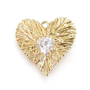 Brass Pendant, with Cubic Zirconia, Heart, Clear, Golden, 19x20.5x4.5mm, Hole: 1.5mm(KK-L177-23G)
