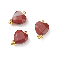 Natural Red Rainbow Jasper Charms, with Golden Tone Brass Findings, Faceted Heart, 15x10x5mm, Hole: 1.6mm(PALLOY-JF01863-01)