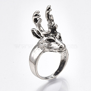 Alloy Wide Band Rings, Chunky Rings, Deer, Antique Silver, Size 11, 21mm(RJEW-T006-06)