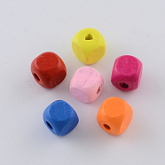 Dyed Natural Wood Beads, Cube, Mixed Color, 12x12x12mm, Hole: 3mm, about 574pcs/500g(WOOD-R249-062)