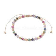 3mm Round Faceted Natural Amethyst & Lapis Lazuli & African Turquoise(Jasper) & Sunstone & Ruby/Red Corundum Braided Bead Bracelets, Adjustable Nylon Cord Bracelets for Women, Colorful, 1/8 inch(0.35~0.4cm), Inner Diameter: 1-3/4~2 inch(4.5~5cm)(BJEW-JB10596)