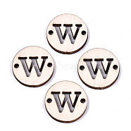 Unfinished Natural Poplar Wood Links Connectors, Laser Cut, Flat Round with Word, Letter.W, 19.5x2.5mm, Hole: 2mm(WOOD-S045-140A-01W)
