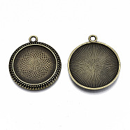 Tibetan Style Alloy Flat Round Cabochon Connector Settings, Cadmium Free & Nickel Free & Lead Free, Antique Bronze, Tray: 25mm, 35.5x31x2.5mm, Hole: 2.5mm, about 230pcs/1000g(TIBE-Q038-018A-AB-NR)