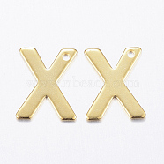 304 Stainless Steel Charms, Letter, Initial Charms, Real 18k Gold Plated, Letter.X, 11x6~12x0.8mm, Hole: 1mm(STAS-P141-X)
