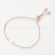 Brass Bracelet Making, Slider Bracelets Making, with Cubic Zirconia, Box Chains, Long-Lasting Plated, Rose Gold, Single Chain Length: about 115~120mm(X-MAK-R025-02RG)