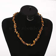 Natural Tiger Eye Chip Beaded Necklaces for Women, with Alloy End Chains, Platinum, 17.72 inch(45cm)(FS-WG9F5E2-04)