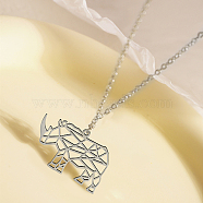 Stainless Steel Pendant Necklaces, Hollow Origami Rhino, Stainless Steel Color, 17.72 inch(45cm)(ED4076-2)