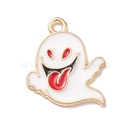 Halloween Alloy Enamel Pendants, Light Gold, Ghost Charm, White, 17x16x1.5mm, Hole: 1.6mm(ENAM-B057-01F)