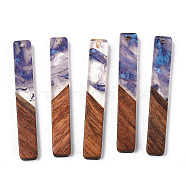 Transparent Resin & Walnut Wood Big Pendants, Rectangle Charms, Slate Blue, 51.5x7.5x3mm, Hole: 1.8mm(RESI-ZX017-43)