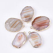Electroplate Natural Banded Agate Pendants, with Iron Findings, Faceted, Dyed, Oval, Golden, 38~45x24~32x9~11mm, Hole: 2mm(G-S344-84)