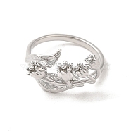 Brass Cuff Rings, Flower Open Ring for Women, Platinum, US Size 7 3/4(17.9mm)(KK-Q773-23P)