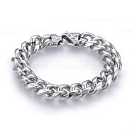 304 Stainless Steel Curb Chains Bracelets, with Lobster Claw Clasps, Stainless Steel Color, 8-5/8 inch(22cm), 15x6mm(BJEW-E346-30P)