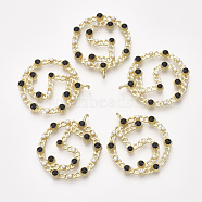 Alloy Enamel Pendants, with ABS Plastic Imitation Pearl, Flat Round with Number 5, Light Gold, Black, 40x33x4mm, Hole: 2.5mm(X-PALLOY-T056-101A)