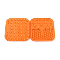 Silicone Dog Lick Mat, with Suction Cups, Slow Feeder Dog Bowls, for Dog Anxiety Relief, Square, Orange, 150x150x7mm(AJEW-C005-01B)