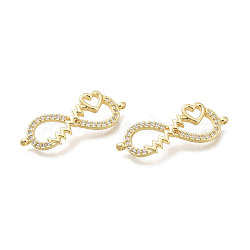 Brass Micro Pave Clear Cubic Zirconia Links, Infinite with Sawtooth and Heart, Real 18K Gold Plated, 31x11.5x5mm, Hole: 1.5mm(KK-M215-01G)