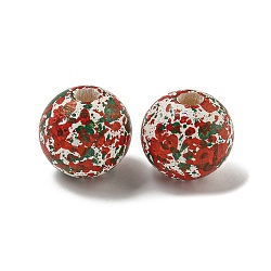 Spray Paint Schima Wood Bead, Round, Christmas Theme, FireBrick, 16x15mm, Hole: 4.2mm(WOOD-H107-02B)