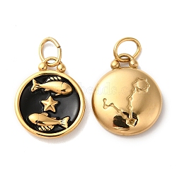 Ion Plating(IP) 304 Stainless Steel Enamel Pendants, with Jump Ring, Flat Round with Constellation, Golden, Pisces, 20.5x17x2.5~3.5mm, Hole: 4x6mm(STAS-A080-43G-05)