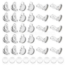 DIY Blank Dome Earring Making Kit, Including Flat Round 316 Stainless Steel Clip-on Earring Findings, Glass Cabochons, Stainless Steel Color, 160Pcs/box(DIY-UN0004-33)