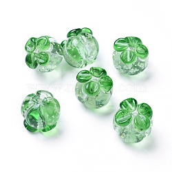 Luminous Handmade Lampwork Beads, Pumpkin, Green, 18.5~19x16mm, Hole: 1.6mm(LAMP-G140-06)