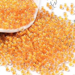 Glass Bead, Inside Colours, Round Hole, Round, Orange, 4x3mm, Hole: 1.4mm, 7650pcs/pound(SEED-H002-J-A706)