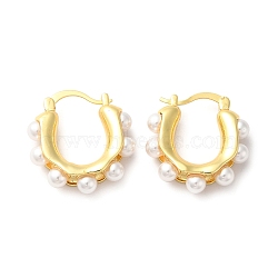 Plastic Pearl Beaded Hoop Earrings, Brass Jewelry for Women, Golden, 28x25.5x7mm, Pin: 1~mm(EJEW-Q024-04G)