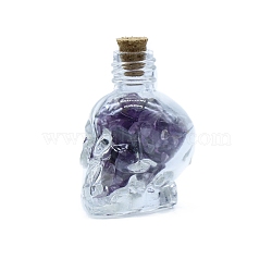 Natural Amethyst Diaplay Decorations, Reiki Energy Stone Chip Skull Shaped Wishing Bottle, 35x44mm(DJEW-PW0009-027H)