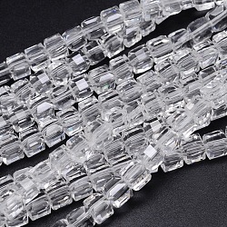 Faceted Cube Transparent Glass Beads Strands, Clear, 5.5x5.5x5.5mm, Hole: 1mm, about 94pcs/strand, 20.4 inch(EGLA-E041-5mm-D01)