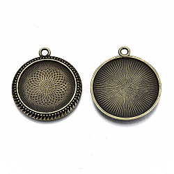 Tibetan Style Alloy Flat Round Cabochon Connector Settings, Cadmium Free & Nickel Free & Lead Free, Antique Bronze, Tray: 25mm, 35.5x31x2.5mm, Hole: 2.5mm, about 230pcs/1000g(TIBE-Q038-018A-AB-NR)