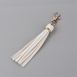 PU Leather Tassel Pendants, with Alloy Findings, White, 152x15mm(FIND-WH0075-19I)
