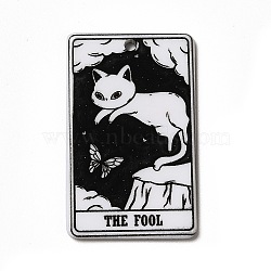 Tarot Theme Printed Acrylic Pendants, Rectangle with Cat Pattern Charms, The Fool 0, 39x24x2.5mm, Hole: 1.8mm(MACR-G061-04C)
