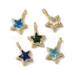 Brass Micro Pave Cubic Zirconia Pendants, with Glass, Real 18K Gold Plated, Star, Mixed Color, 25.5x18x7.5mm, Hole: 6.5x4mm(KK-C058-21G)