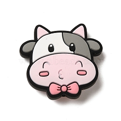 Cartoon Animal Silicone Beads, Pink, Cattle, 30x22.5x9mm, Hole: 2mm(SIL-S007-05B)